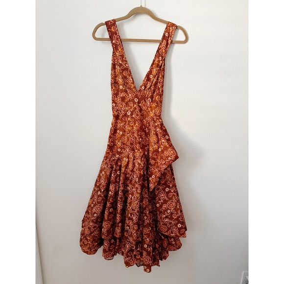 J.Crew Collection Cross-back Ruffle-hem Midi in Pecan Vintage Vines - Picture 4 of 9